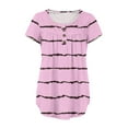 thumbnail image 3 of NAMTYQX Blouses & Button-Down Shirts Ruched Casual Plus Size Button V Neck Trendy Short Sleeve Loose Fitting Pattern Pink Size S, 3 of 5
