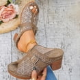 thumbnail image 3 of Mules Sandals for Women Trendy Embroidery Buckle Strap Chunky Heeled Slides Slip on Peep Toe Backless Heels Coffee Size 6.5, 3 of 5