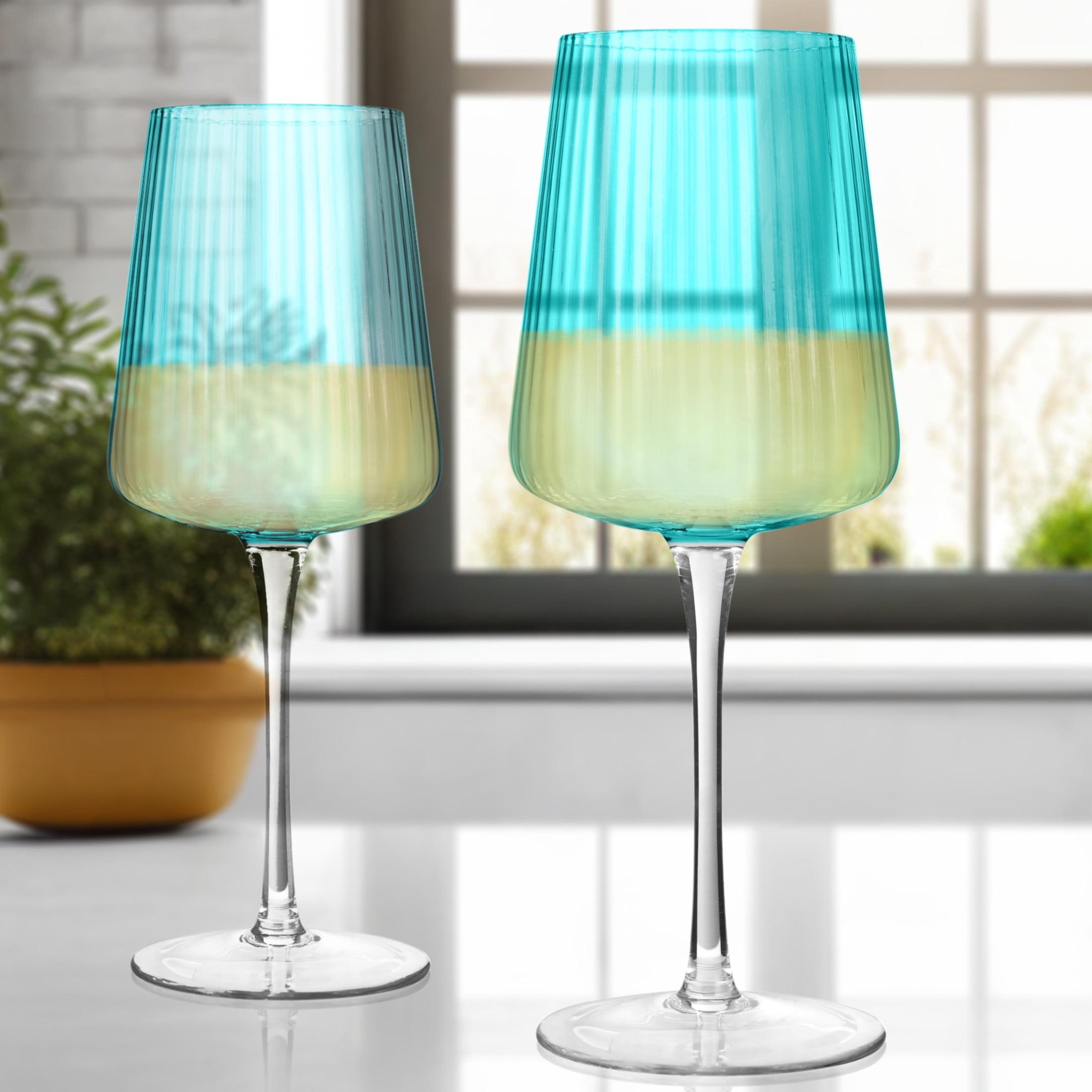 Artland Soho Optic 8.5 oz Champagne Flute & 14 oz Goblet (8-Piece Set) - Stemmed Glasses for Weddings, Parties - Versatile Use Cocktails, Prosecco, Wine Ideal Gift Idea, Dishwasher Safe (Turquoise)