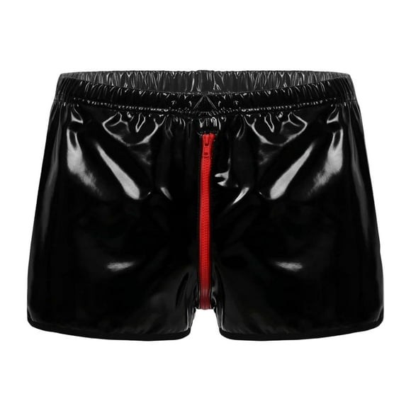 Bragas de Lencería para hombre Cremallera Entrepierna Cintura elástica Abierto Brillante Wetlook Bikini Club Stage Show Shorts Ropa 2XL Yinane pantalones cortos para hombre