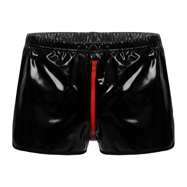 Bragas de charol para hombre, lencería, bikini abierto, cintura elástica, cremallera en la entrepierna 3XL