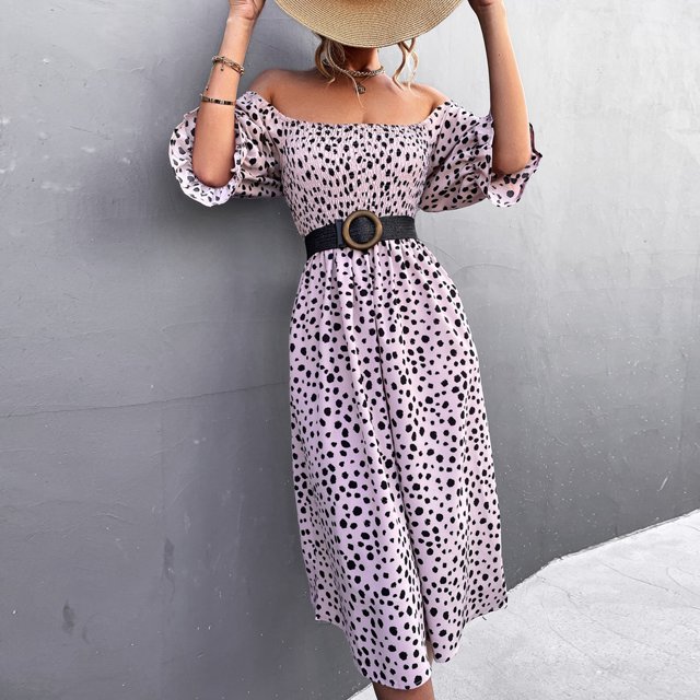 Vestido con mangas abullonadas, transpirable, retro, línea A, estampado de puntos, para fiesta en la playa, para citas de trabajo LYUMO Lustrado y Reparación de Zapatos