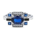 thumbnail image 2 of BERRICLE Sterling Silver Vintage Inspired Art Deco Simulated Blue Sapphire Cubic Zirconia CZ Fashion Ring for Women, Rhodium Plated Size 5, 2 of 13
