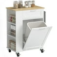 thumbnail image 1 of HOMCOM Rolling Kitchen Island, Tilt Out Trash Can Cabinet, White, 1 of 10