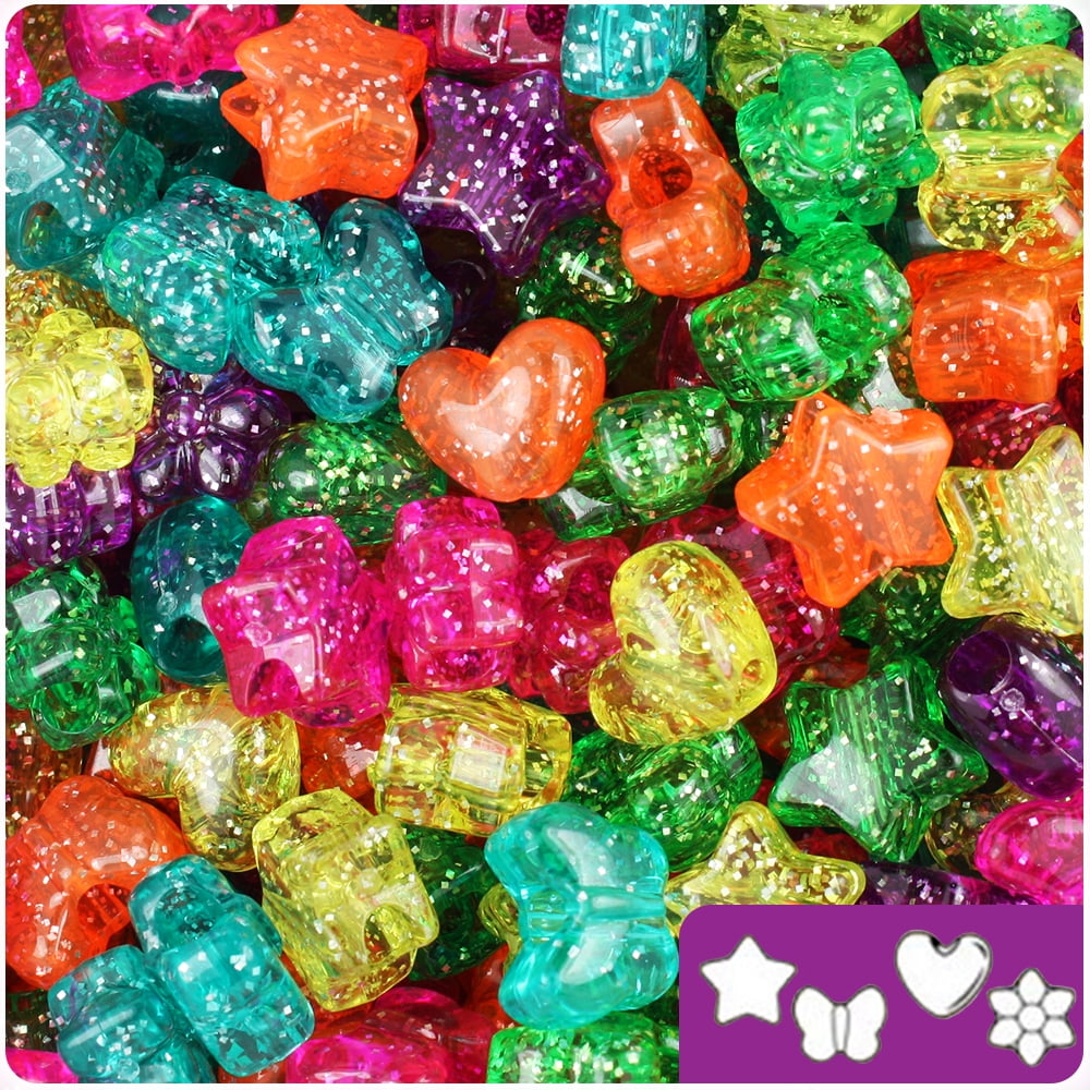 Multi Jelly like colors with Silver Glitter Heart Shaped Pony Beads #PBH467