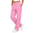 thumbnail image 3 of VV AVEORS Wide Leg Sweatpants Women Baggy Fall Casual High Waisted Drawstring Sweat Track Pants | Cozy Trendy Lounge Daily Autumn Trousers Pink M, 3 of 8