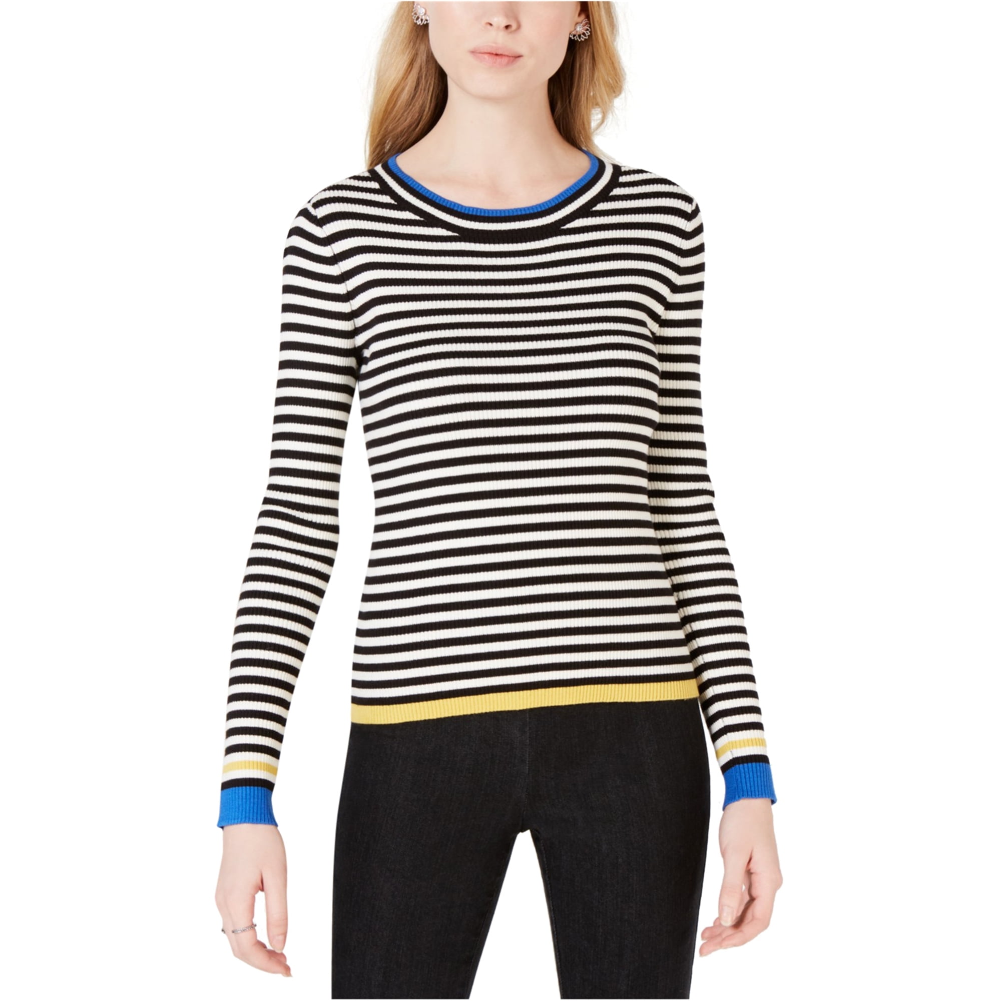 Maison Jules Womens Striped Ribbed Knit Casual Top