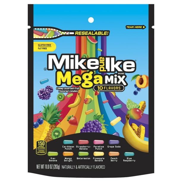 Mike and Ike Mega Mix Chewy Candy, 10 ounce Stand Up Bag, 1 count
