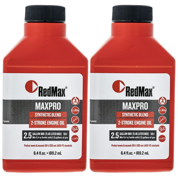 6.4oz Bottles of Red Max Synthetic 2 Stroke Oil w/ Fuel Stabilizer 50:1 2 Pack