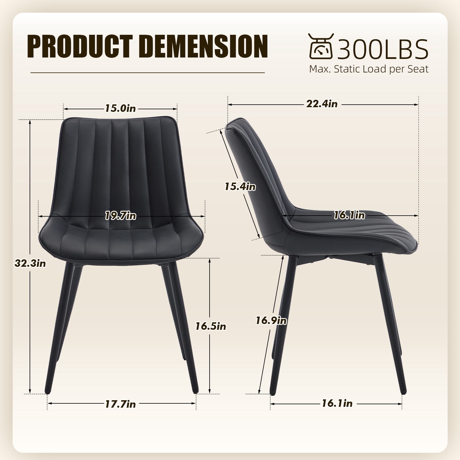 MOONMISS Dining Chairs Set of 4,Modern Style Dining Kitchen Room Upholstered Side Chairs,Black
