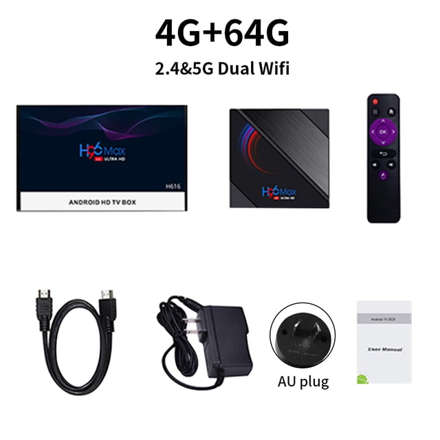 Receptor de televisión Quad Core TV Box 4k para Android 10.0 USB2.0 Media Player Set Top Box AU Plug 4G / 64G tholdsy EL000148-12B