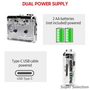 Portable Cassette To MP3 Converter USB, Transparent Shell Tape Player Recorder With Headphone Jack & Speaker For Audio Capture Digitizing