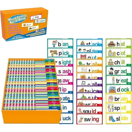 Logicalne 30 Read and Rhyme Flip Books, 2026 New Word Family Build Book, Word Family Flip Books Rhyming Card, Sight Words Rhyming Game, Educational Reading Games for Words (1)