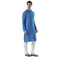 thumbnail image 2 of Ethnix Men's Indian Mandarin Collar Pure Cotton Textured Kurta Tunic Pajama Set; Blue; MD, 2 of 4