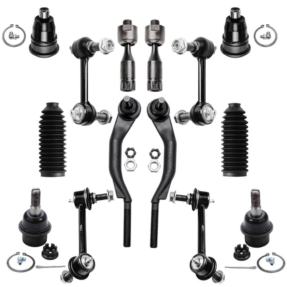 Detroit Axle - 14pc Front Suspension Kit for Chevy Trailblazer EXT GMC Envoy XL Isuzu Ascender Olds Bravada Upper Lower Ball Joints Front Rear Sway Bar Links Inner Outer Tie Rods Boots