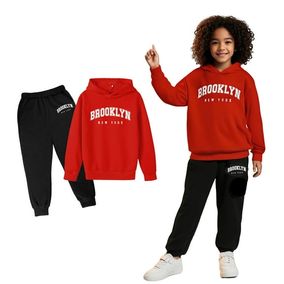LIUYUNNN Kids Boys Girls Sweatsuit Set 2PC Long Sleeve Letter Pullover Hoodie and Sweatpants Winter Clothes Girls' Clothing Sets 9-10 Years Boys Girls Fall and Winter Outfits