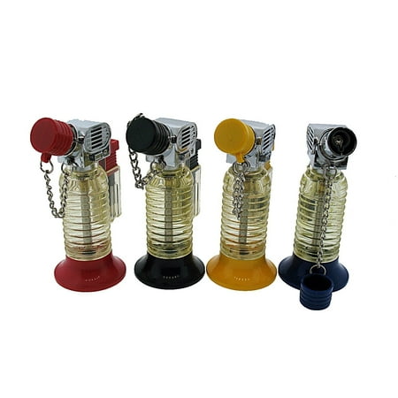Butane Jet Flame Cigar - 4pcs 45 Degree Angle Sidekick Jet Torch Butane Lighter, Cigarette Lighter, Jumbo See Through Gas Tank, Flame Adjustable, Gas Refillable By Generic Ship from US