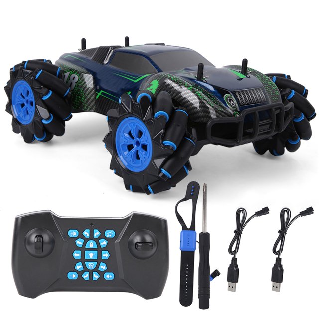 Luces de Control remoto duales con gestos de 2,4G, coche acrobático 4WD, coche de escalada todoterreno giratorio de 360 °, Control remoto Dual azul