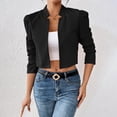 thumbnail image 3 of gbyLJF Womens Puffed Shoulders Cropped Blazers Lightweight Vintage Open Front Stand-up Collar Dressy Cardigan Casual Office Long Sleeve Jackets, 3 of 5