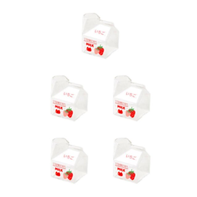 Wweixi 1/2/3/5 Transparent Glass Cup In Milk Box Shape - Easy To Check Surplus Cute Appearance Square Milk Straberry 301-400ml 5PCS