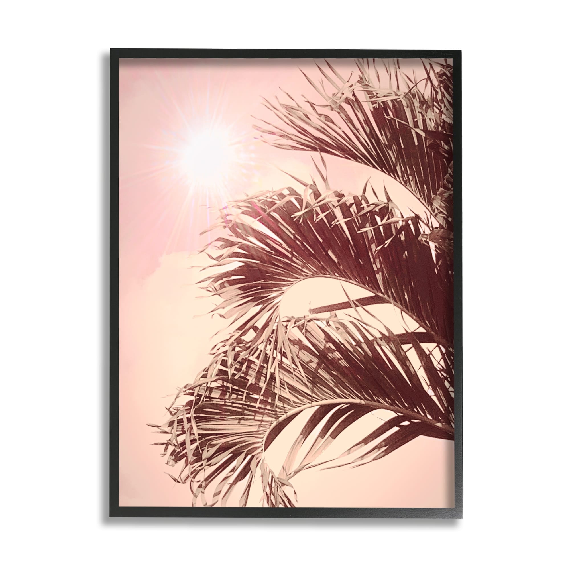 Stupell Industries Sunlit Palms Pink Sky Botanical & Floral Photography Gray Framed Art Print Wall Art