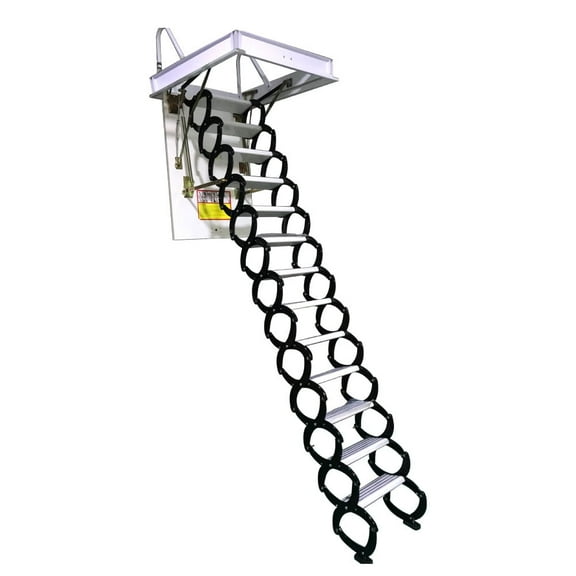 EQCOTWEA 27.5*39.4" Attic Pull Down Ceiling Ladder Stairs Black and White 13 Steps Al-Mg Alloy