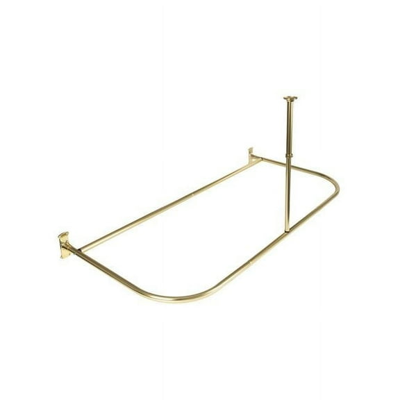 60 x 25 in. Rustproof Aluminum D-shape Shower Rod with Ceiling Support for Freestanding Tubs, Gold - Large