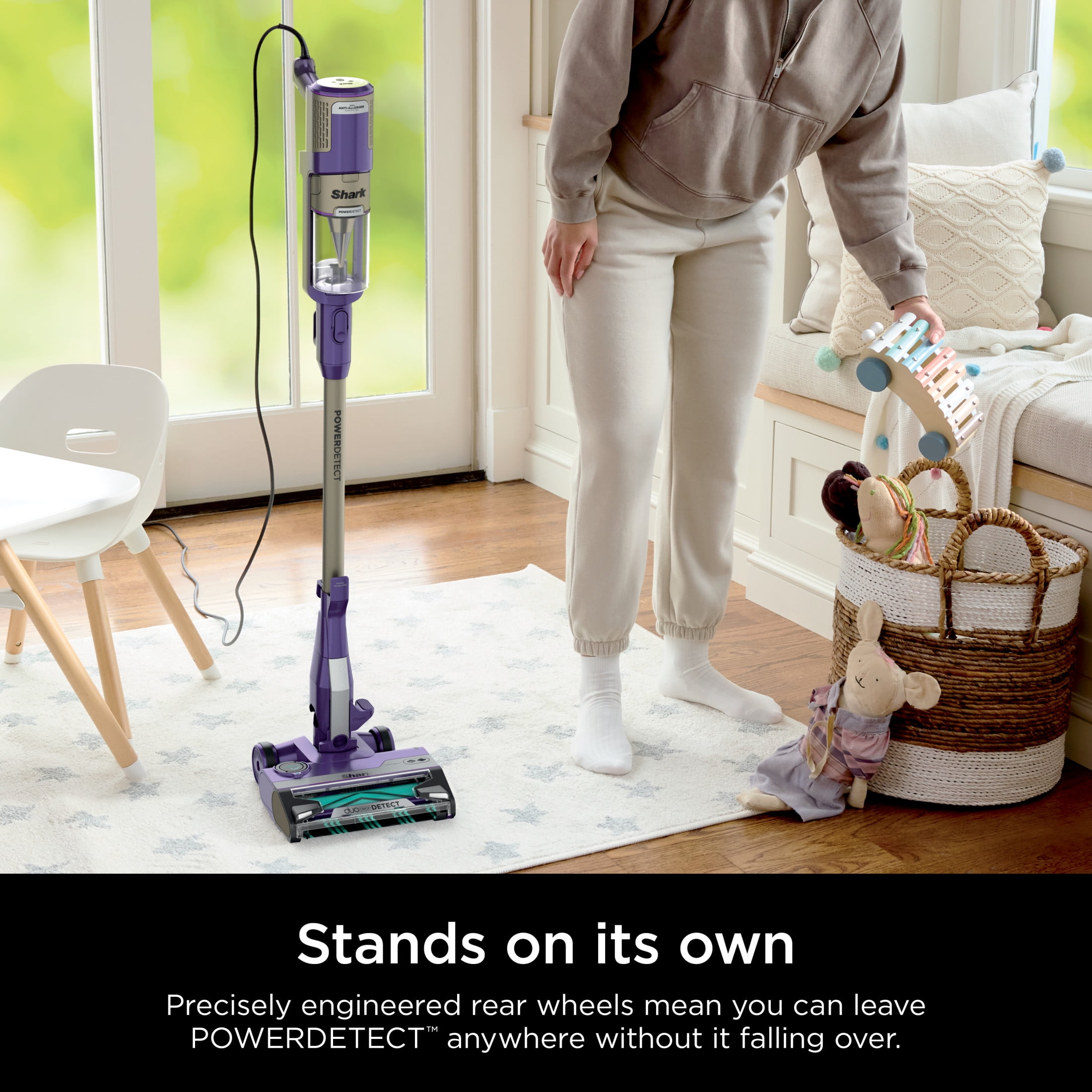 Shark POWERDETECT Corded Stick Vacuum, Carpet and Hardfloors, Pet Friendly, with DuoClean Detect Technology, Self-Cleaning Brushroll, HZ4002 Purple