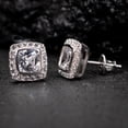 thumbnail image 4 of Elegant Square Halo Brilliant Iced Cushion Cut Cz Sterling Silver Hip Hop Men's Women's Stud Screw Back Earring Icy 5A Cubic Zirconia Unisex Small 10mm Earrings, 4 of 5