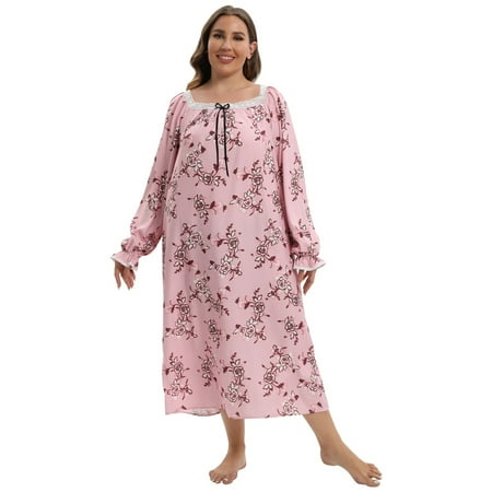 

Monfince Nightgowns for Women Soft Sleepwear Floral House Dress Short/Long Sleeve Comfy Night Dress for Ladies Pink US 12-20