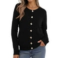 thumbnail image 4 of Asklazy Women's Open Front Cardigan Casual Lightweight Crewneck Long Sleeve Button down Knit Sweaters Black,S-2XL, 4 of 10