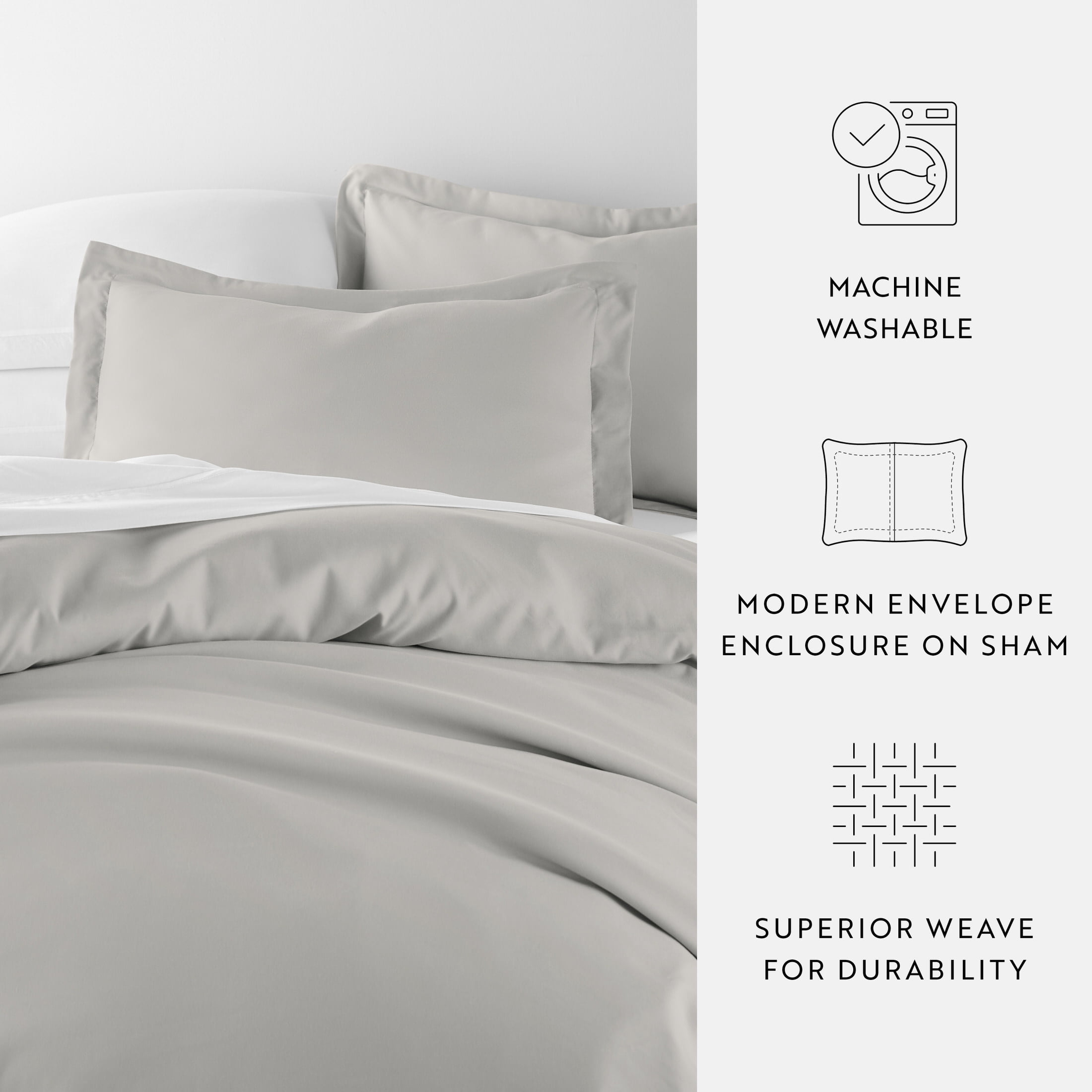 Noble Linens 3-Piece Light Gray Duvet Cover Set, Full/Queen
