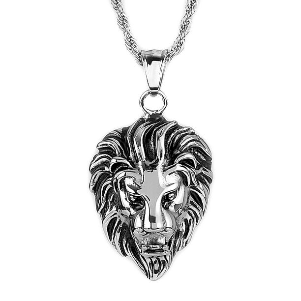 Coastal Jewelry Stainless Steel Lion Head Pendant Necklace 