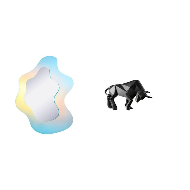 Estatua de toro moderna con espejo acrílico ondulado, adorno decorativo de resina para pared de baño, entrada, mesa, escritorio, estante u oficina.