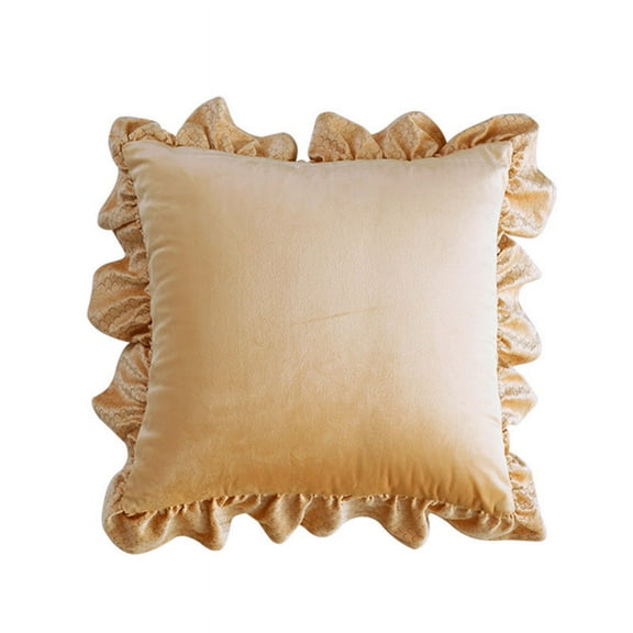 ERDOUY Ruffle Solid Velvet Throw Pillow Cover Luxury Super Soft Decorative Square Pillow Cover Case Cushion Pillowcase for Sofa Couch Bedroom (Yellow,18" x 18")