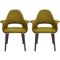 2xhome Set of 2 Mid Century Modern Upholstered Fabric Organic Accent Living Room Dining Arm Chairs with Dark Natural Wooden Legs, Green