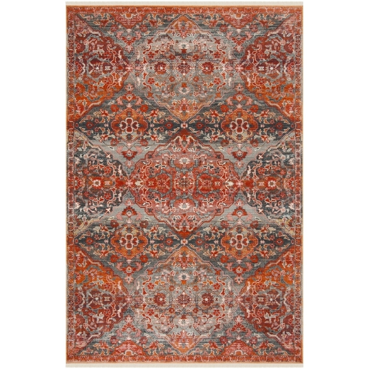 SAFAVIEH Vintage Persian Lucinda Geometric Polyester Area Rug, Aqua/Orange, 4' x 6'