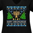 thumbnail image 4 of Inktastic Happy Chrismukkah Sweater Style with Menorah and Trees Women's Plus Size V-Neck T-Shirt, 4 of 5
