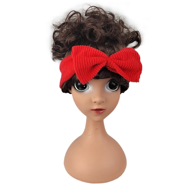 Pelucas completas de fiesta de cabello ondulado y rizado con diadema de lazo Encanto Dolores para cosplay