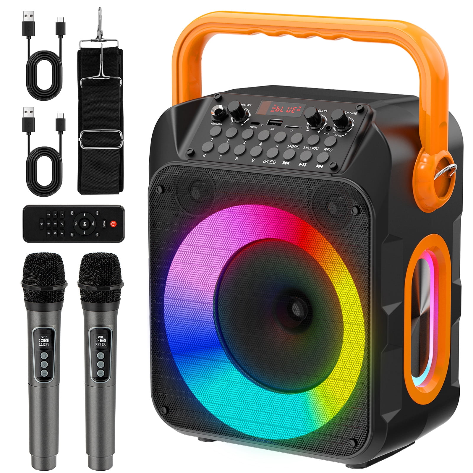 JYX, Karaoke Machine, Portable Bluetooth with 2 Microphones, DJ