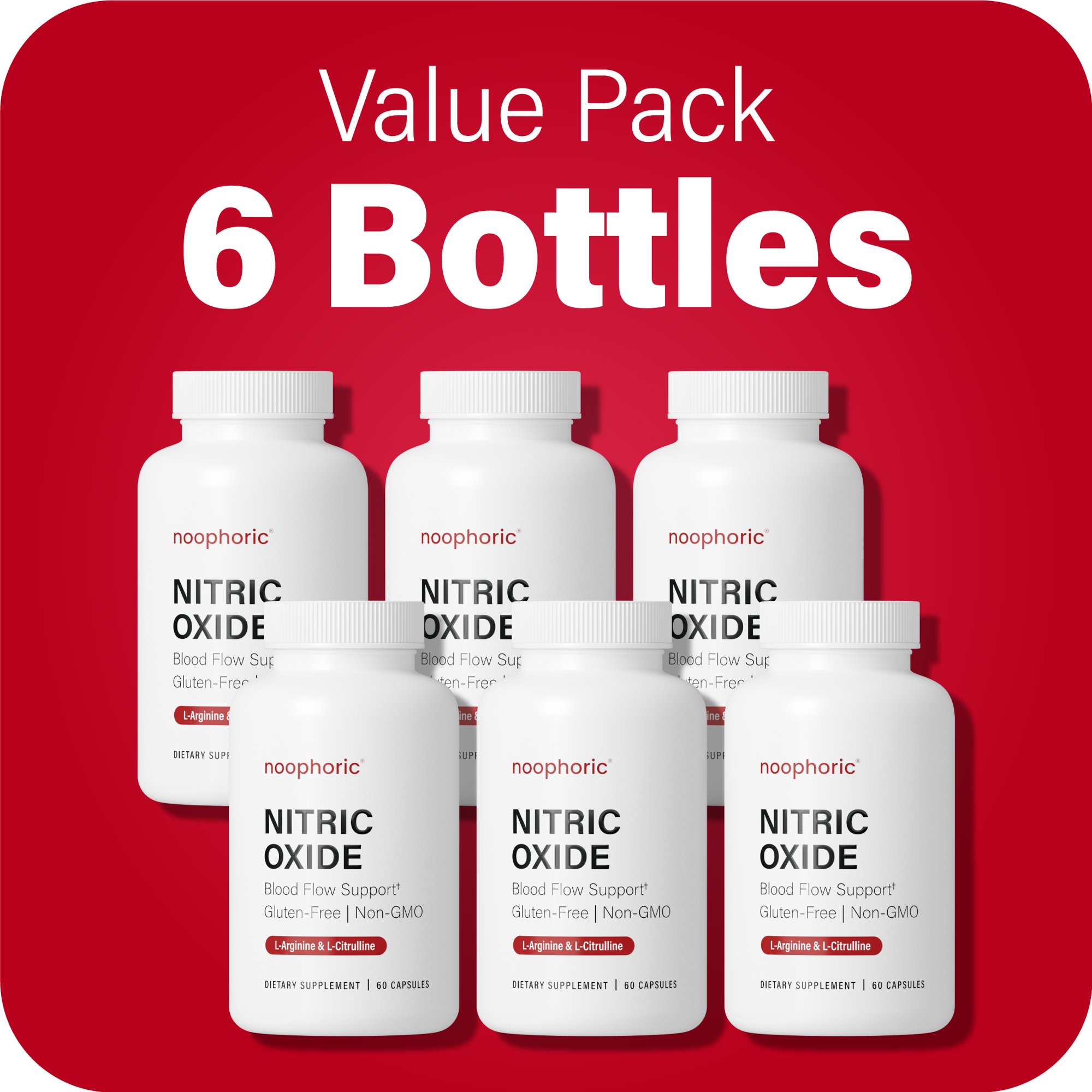 Noophoric Nitric Oxide Booster Capsules – L-Citrulline, L-Arginine & Beta Alanine Supplement for Muscle Pump, Stamina & Energy, 360 Capsules (6 Pack)