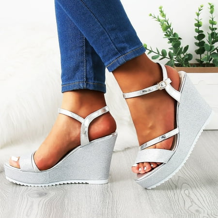 

Ladies Fashion Solid Color Leather Platform Open Toe Buckle Wedge Sandals Note Please Buy One Or Two Sizes Larger