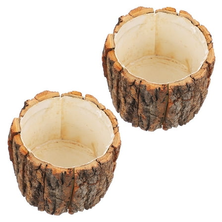 Pretyzoom 2pcs Rustic Flower Barrel Planter Pots Tree Stump Design for Indoor and Outdoor Home Use