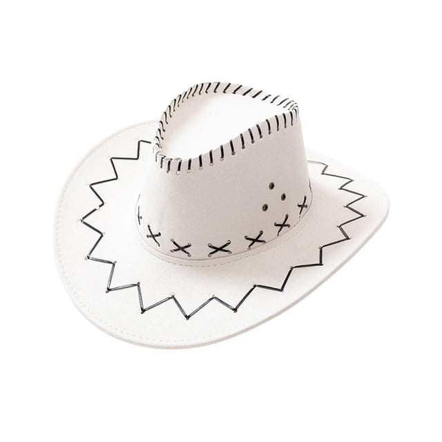 Suede Cowboy Hat Western Style Stylish Versatile with Three Eyelets on Each Side White