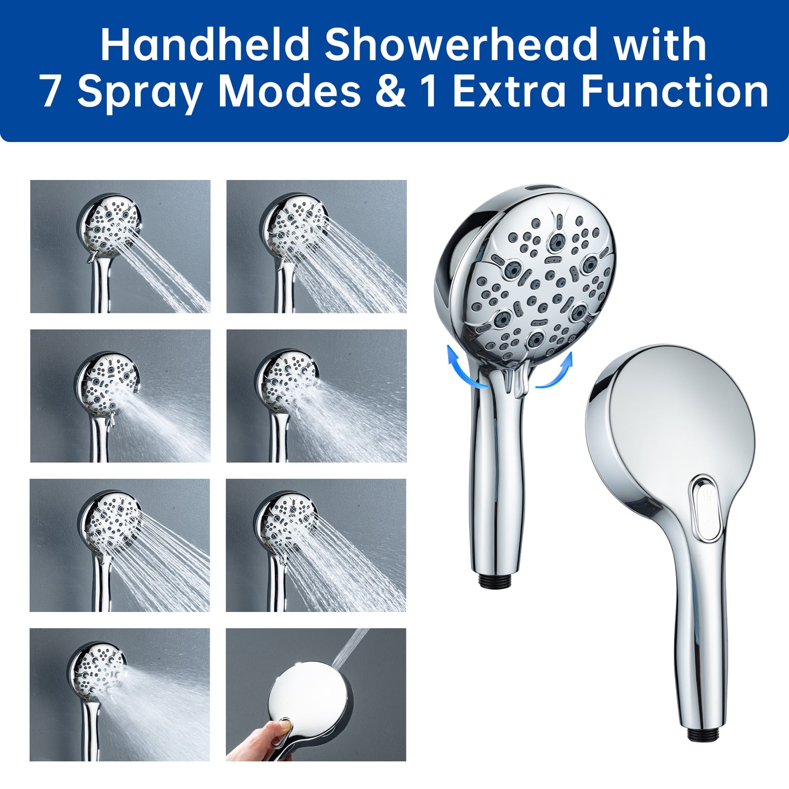 Joyrain Multi-angle adjustable showerhead& Handheld High-pressure 8 Spray Modes Shower Head, Rain Shower Combination with 90° Adjustable Extension Arm