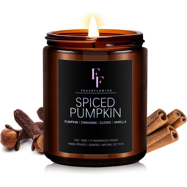 Fall Candle, Spiced Pumpkin Scented Candles for Home, Natural Soy Wax Candle Aromatherapy Candle, 7 oz Jar Candles Fall Gifts for Women Men