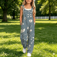 thumbnail image 2 of YunPes Girls Watercolor Jumpsuits Floral Printed Wide Leg Rompers Plus Size Lightweight Spaghetti Tie Strap Overalls, 2 of 4
