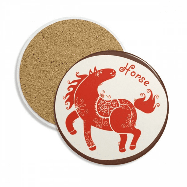 Year Of Horse Animal China Zodiac Red Coaster Cup Mug Tabletop Protection  Absorbent Stone 