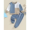 thumbnail image 2 of vera natura Toddler Boys Fall Outfits Contrast Color Long Sleeve Sweatshirts and Solid Color Long Pants 2Pcs Clothes Set, 2 of 9