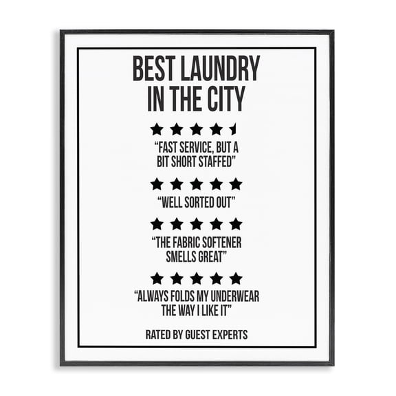 Stupell Industries Eclectic Five Star Laundry Funny Word Black And White Design Black Framed Giclee Art, 11 x 14, by Lil' Rue